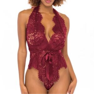 Elegant Burgundy Lace Bodysuit